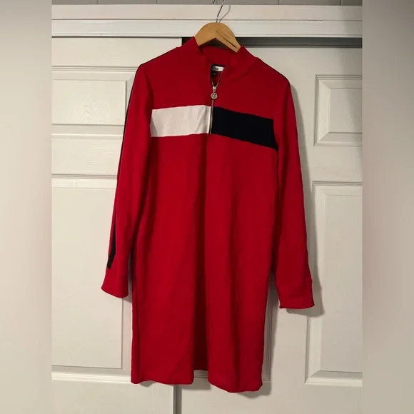 Tommy Hilfiger Vintage Y2K 90s Red White Blue Patriotic Long Sleeve Dress Retro - Picture 2 of 8